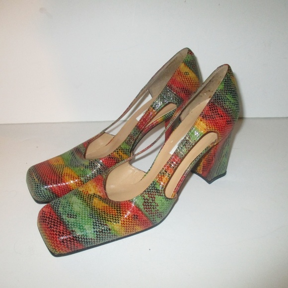 Squared Toe 'Rainbow' Snake Patent Print Pumps - Picture 2 of 6